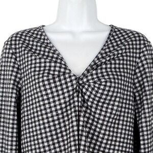 Old Navy Top Womens M Black White Twist V-Neck Long Sleeve Gingham Check  Casual
